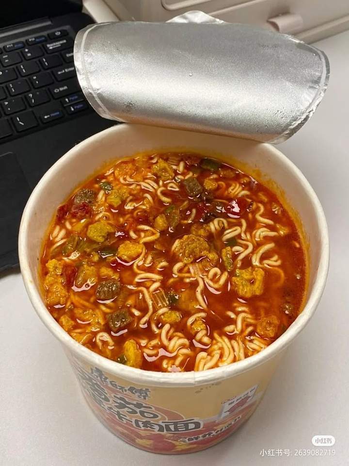 A prepared cup of Asian instant noodles